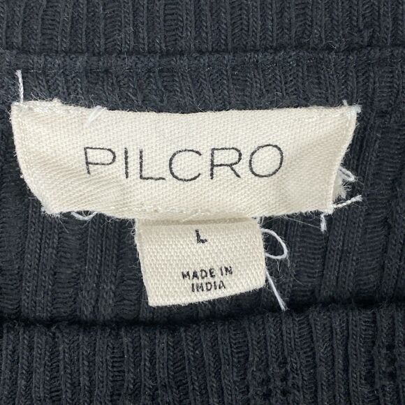 Pilcro Anthropologie Womens L Black Ribbed Long Sleeve Pullover Sweater Top - Picture 5 of 8